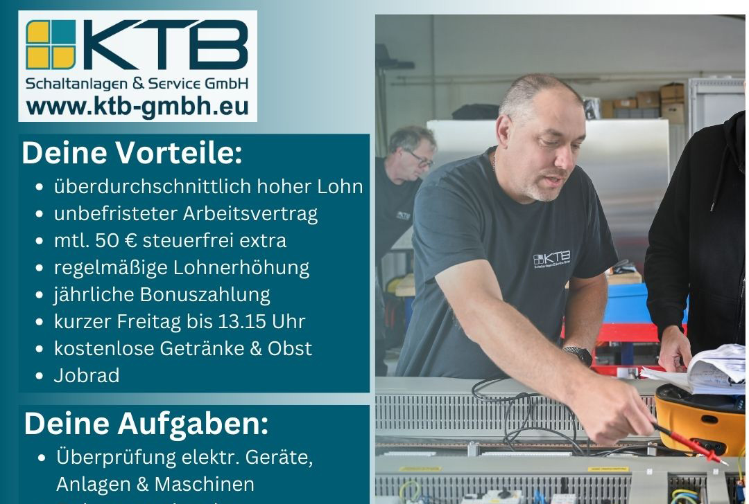 DGUV-V3 Prüfer - Elektrofachkraft/Elektriker (m/w/d) | Aktuelle Stellenanzeige von KTB Schaltanlagen & Service GmbH