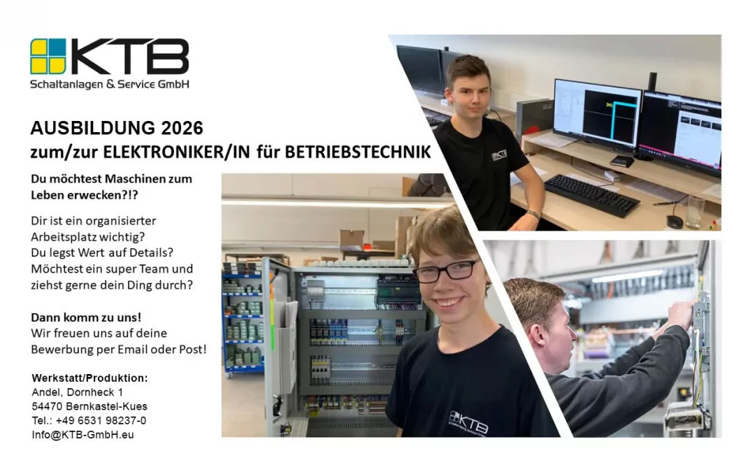 Ausbildungsstelle 2026: zum/zur Elektroniker/in für Betriebstechnik